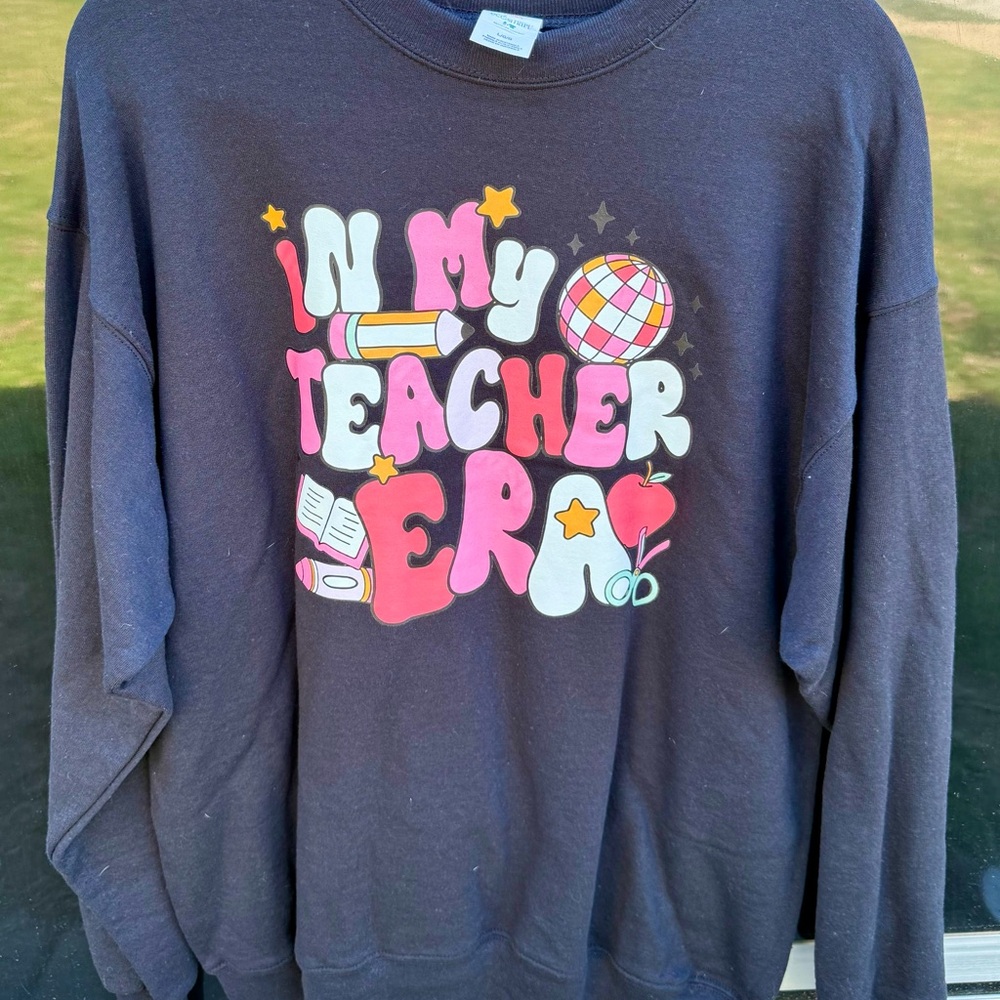 Hanes Black Kids Sweatshirt with Pink, White & Yellow Graphic